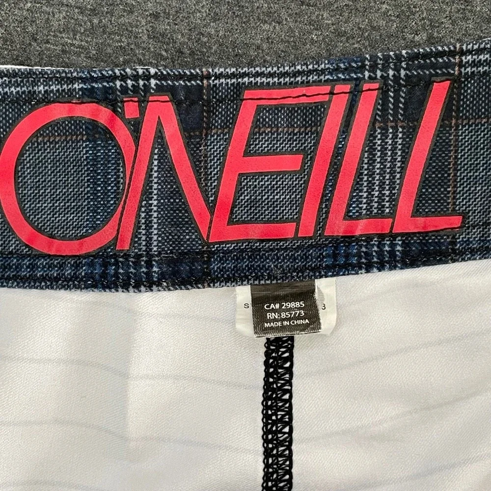 O'Neill Mens Board Shorts Black‎ White Red Striped Surf Trunks Size 31 RN85773